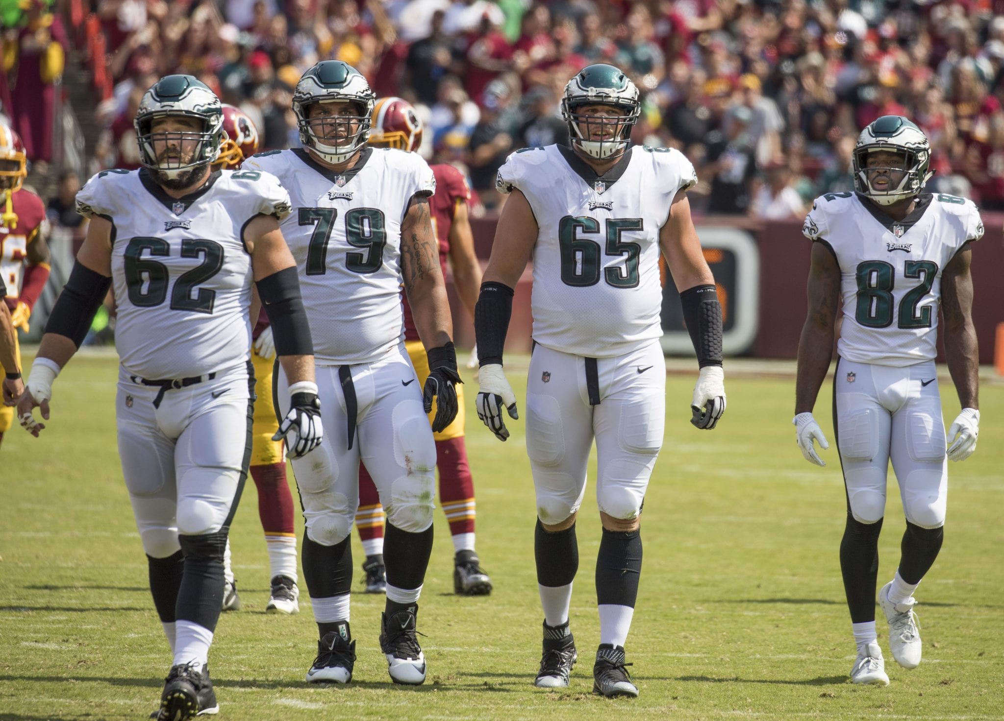 Brandon Brooks (number 79) before a game against the Washington Redskins. Photo from Wikimedia Commons.