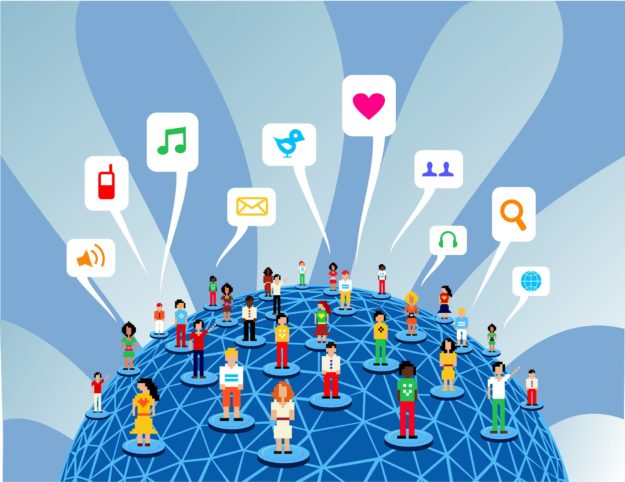 Global social media network people communication concept.