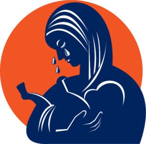Mother and baby in tears Postpartum depression concept