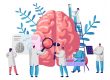 scientists studying a brain