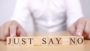 "just say no" spelled out on wood blocks